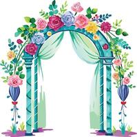 Watercolor Wedding arch with flowers and greenery. Vector illustration.