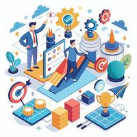 Startup isometric concept with business people characters and icons vector