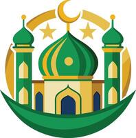illustration of flat style isolated Muslim mosque, Eid Mubarak greetings. Ramadan Kareem. vector