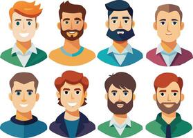 Set of men avatars with different facial expressions. Vector illustration.