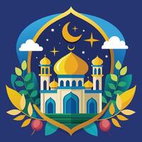 ilustración de mezquita en plano estilo. Ramadán kareem saludo tarjeta vector