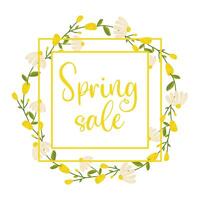 Spring sale, frame with floral border with lettering and different flowers for poster, banner, advertisement vector