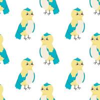 Seamless pattern with bird tit, on white background, children's pattern, for fabric, wrapping paper, wallpaper vector