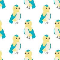 Seamless pattern with bird tit, on white background, children's pattern, for fabric, wrapping paper, wallpaper vector