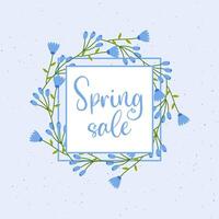 Spring sale, frame with floral border with lettering and different flowers for poster, banner, advertisement vector