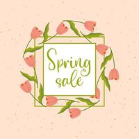 Spring sale, frame with floral border with lettering and different flowers for poster, banner, advertisement vector