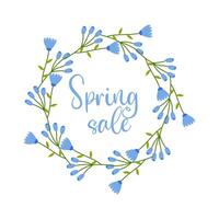 Spring sale, frame with floral border with lettering and different flowers for poster, banner, advertisement vector