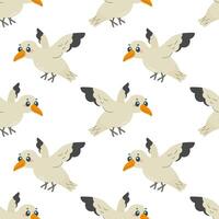 Seamless pattern with seagull bird, on white background, children's pattern, for fabric, wrapping paper, wallpaper vector