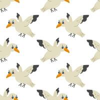 Seamless pattern with seagull bird, on white background, children's pattern, for fabric, wrapping paper, wallpaper vector