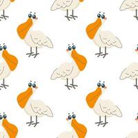 Seamless pattern with pelican bird, on white background, children's pattern, for fabric, wrapping paper, wallpaper vector