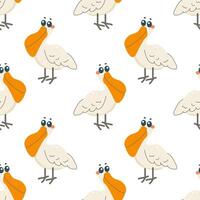 Seamless pattern with pelican bird, on white background, children's pattern, for fabric, wrapping paper, wallpaper vector