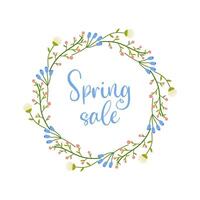 Spring sale, frame with floral border with lettering and different flowers for poster, banner, advertisement vector