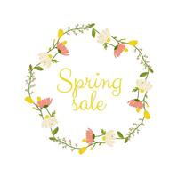 Spring sale, frame with floral border with lettering and different flowers for poster, banner, advertisement vector