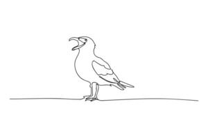 seagull bird, black line drawing, one line outline on white background vector