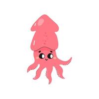 Cute cuttlefish, octopus, squid, t-shirt print, kids poster, on white background. Underwater world with seaweed. vector