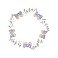 linda marco, con un mariposa y flores niño, verano primavera para Felicidades, anuncios en un blanco antecedentes vector