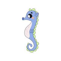 cute seahorse, t-shirt print, childrens poster, on white background. Underwater world with seaweed. vector