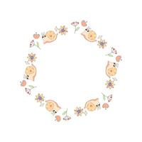 cute frame, with snail and flowers infant, summer spring for congratulations, announcements. on white background vector