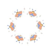 Congratulations frame, with flowers, plants and maple moth, butterfly insects. on white background vector