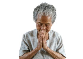 Pray of senior asian woman, PNG transparency