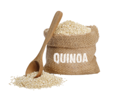 Quinoa seeds in the cloth sack, Healthy food habits and concept of balanced diet, PNG transparency with shadow