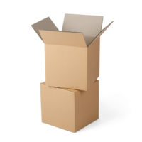 Open cardboard box isolated, PNG transparency with shadow