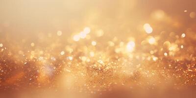 AI generated Luxury festive gold glitter bokeh sparkle background. glamorous shimmering out of focus wallpaper backdrop with copy space photo