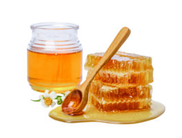 Honeycomb with honey spoon isolated, Organic product from the nature for healthy with traditional style, PNG transparency