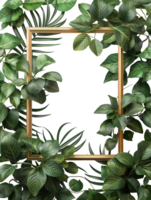 ai generado vertical dorado foto marco con verde hojas, de la naturaleza Fresco frontera por hoja, ai generado, png transparente