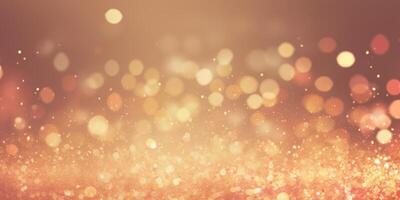 AI generated Luxury festive gold glitter bokeh sparkle background. glamorous shimmering out of focus wallpaper backdrop with copy space photo