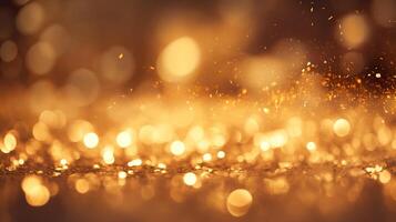 ai generado lujo oro Brillantina bokeh brillar festivo antecedentes. atractivo reluciente fondo de pantalla fondo foto