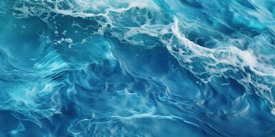 AI generated Abstract blue ocean waves crashing with white foam and splashes background. H2O expressive, artistic, pattern texture wallpaper backdrop photo