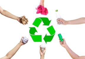 The concept of recycling garbage on a white background. photo