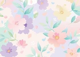 Pastel color Seamless pattern with flowers and leaves. Vector Illustration. Pastel color