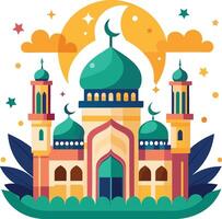 Vector illustration of Mosque in flat design style. Design element for banner, poster, card, flyer.