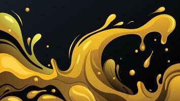 Gold liquid splash on black background. Vector illustration.