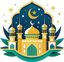 Vector illustration of Mosque in flat design style. Design element for banner, poster, card, flyer.