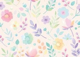 Seamless pattern with flowers and leaves in pastel colors. vector