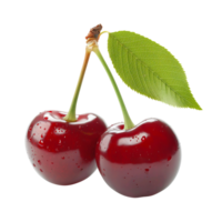 AI generated Ripe Cherries with Cherries leaves on the floor, Healthy organic berry natural ingredients concept, AI generated, PNG transparent