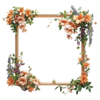 AI generated Golden square photo frame intertwined with roses, Decorative your picture with floral vintage style, AI generated, PNG transparent