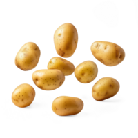 AI generated Fresh organic potatoes falling in air, healthy and organic food, AI generated, PNG transparent with shadow