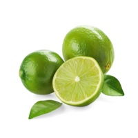 AI generated Limes with lime slice isolated on white background, Healthy organic natural fresh citrus fruit concept, AI generated, PNG transparent with shadow