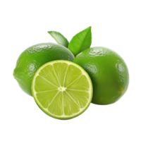 AI generated Limes with lime slice isolated on white background, Healthy organic natural fresh citrus fruit concept, AI generated, PNG transparent with shadow