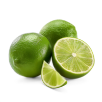 AI generated Limes with lime slice isolated on white background, Healthy organic natural fresh citrus fruit concept, AI generated, PNG transparent with shadow