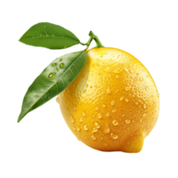 AI generated Lemon with lemon leaves isolated on white background, Healthy organic natural fresh citrus fruit concept, AI generated, PNG transparent