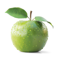 AI generated Green apple isolated on white background with water drops, Healthy organic fruit natural ingredients concept, AI generated, PNG transparent with shadow