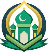 illustration of flat style isolated Muslim mosque, Eid Mubarak greetings. Ramadan Kareem. vector