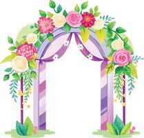 wedding arch with flowers and leafs decoration vector illustration design