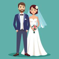 Boda Pareja. novia y novio. vector ilustración en plano estilo