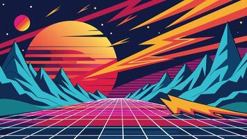 retro 80s style background with mountains and sun vector illustration design